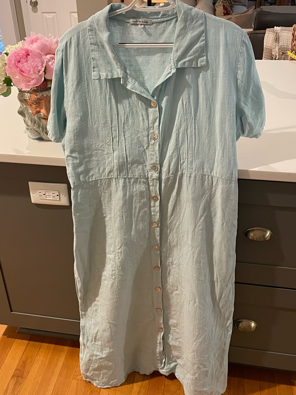 100% Linen effortless summer dress baby blue M by Subtle Tones